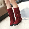 Women's Beaded Fringe Wedge Knee-High Boots 91869043C