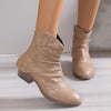 Women's Retro Carved Pleated Round Toe Ankle Boots 67894148S