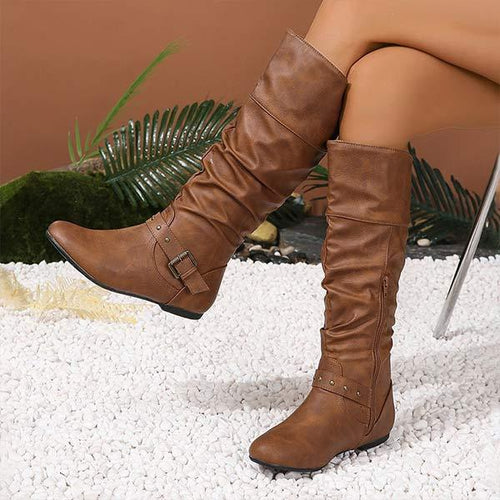 Women's Side Zipper Ruched Slouchy Mid-Calf Boots 11903816C