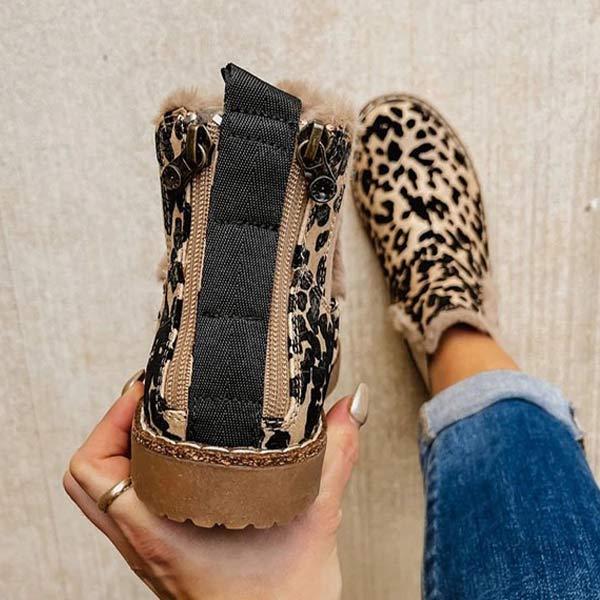 Women's Leopard Print Warm Back-Zip Snow Boots 80597943C