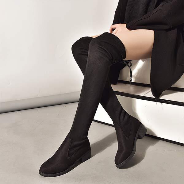 Women's Flat Elastic Fleece-Lined Over-the-Knee Boots 12704330C