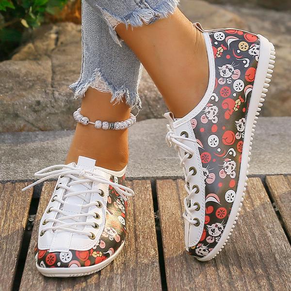 Women's Casual Ethnic Print Lace Up Flats 65891529S