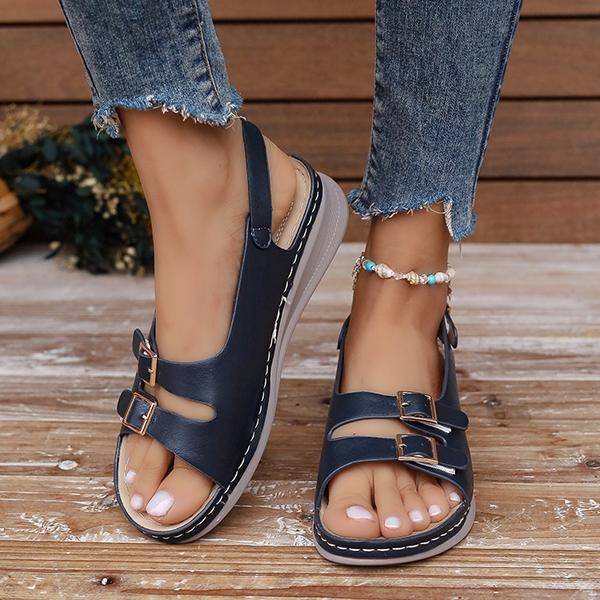Women's Casual Fish Mouth Sandals with Double Buckles 70443361S