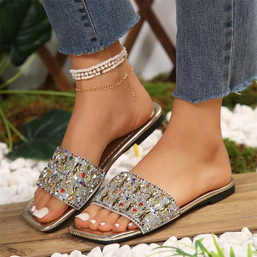 Women's Fashionable Flat Sandals with Rhinestone Embellishments 08599683C