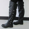 Women's Low Heel Over-the-Knee Boots with Metal Belt Buckle and Side Zipper 99186421C