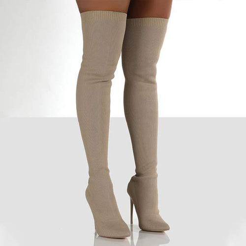 Women's Stretch Knit Stiletto Over-the-Knee High Heel Boots 65062764C