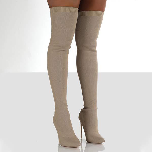 Women's Stretch Knit Stiletto Over-the-Knee High Heel Boots 65062764C