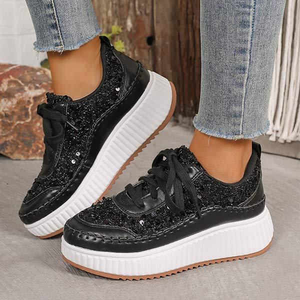 Women's Lace-Up Platform Thick-Soled Graffiti Sneakers 07264816C