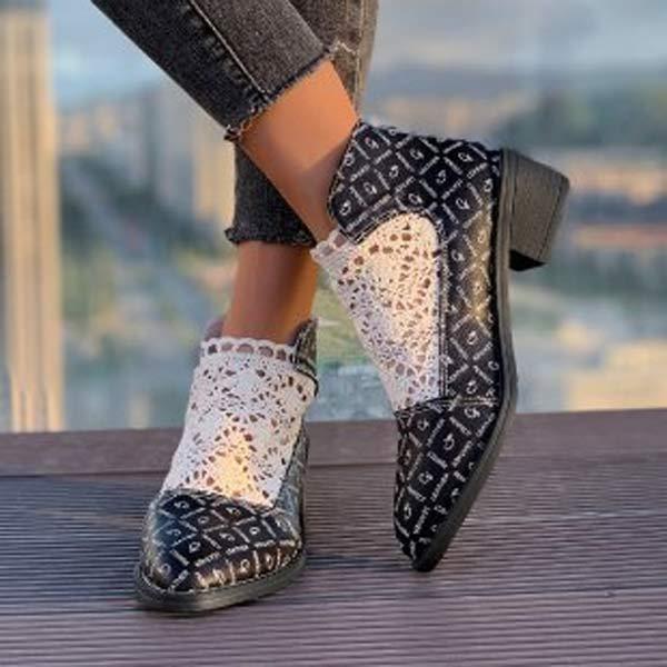 Women's Mid-Heel Patchwork Ankle Boots 78095174C