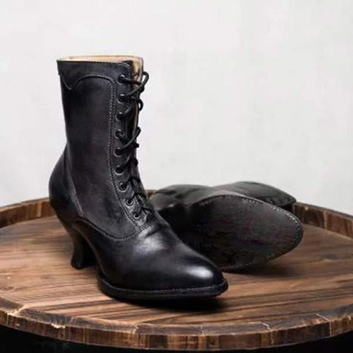 Women's Low-Cut Boots with Unique Heel Shape and Lace-Up Design 82990088C