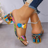 Women's Colorful Single Strap Fashion Chunky High Heel Sandals 89298185C
