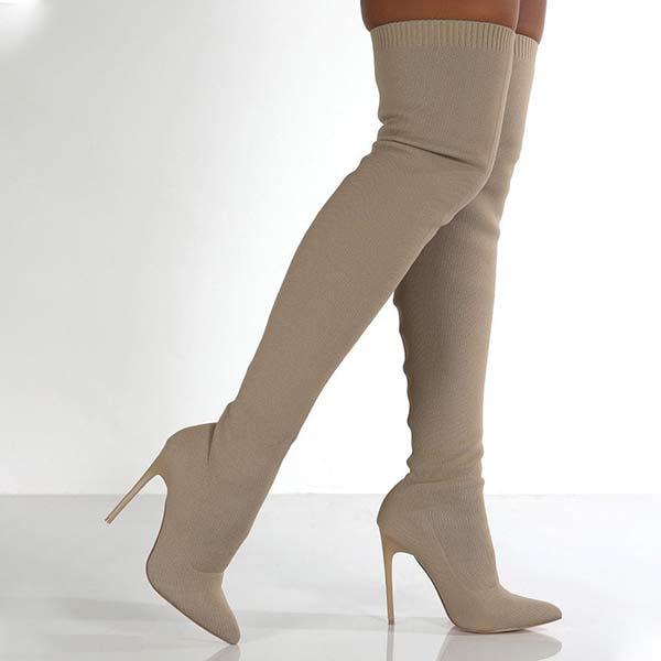 Women's Stretch Knit Stiletto Over-the-Knee High Heel Boots 65062764C