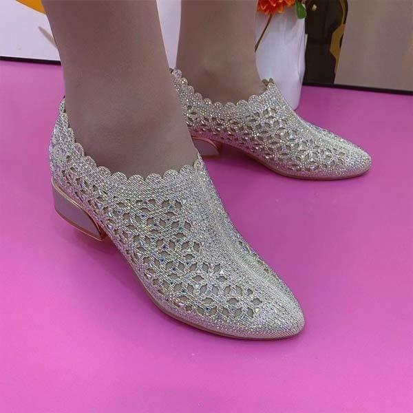 Women's Mesh Rhinestone Breathable Flats 94739853C