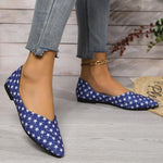 Women's Casual Striped Star Print Pointed Toe Flats 86565687S