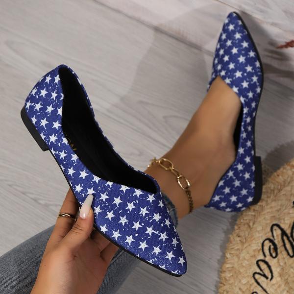 Women's Casual Striped Star Print Pointed Toe Flats 86565687S