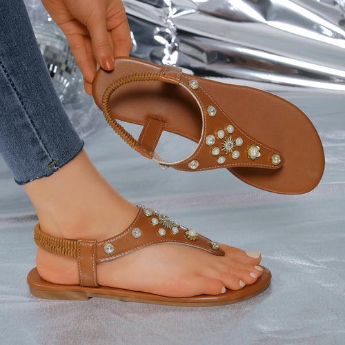 Women's Fashionable Rhinestone Beaded Flat Sandals 89572158S