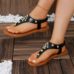 Women's Fashionable Rhinestone Beaded Flat Sandals 89572158S