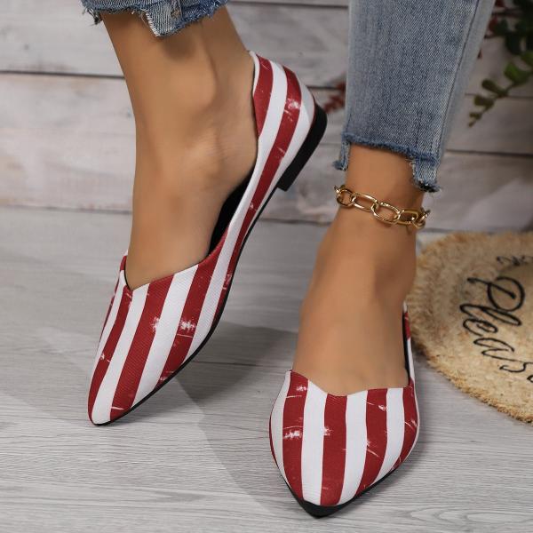 Women's Casual Striped Star Print Pointed Toe Flats 86565687S