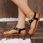 Women's Fashionable Rhinestone Beaded Flat Sandals 89572158S