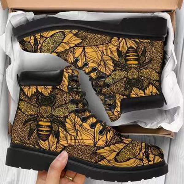 Women'S Bee Print Lace-Up Martin Boots 43464963C