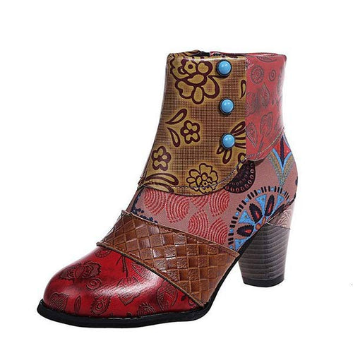 Women'S High Heel Block Heel Print Ankle Boots 98466130