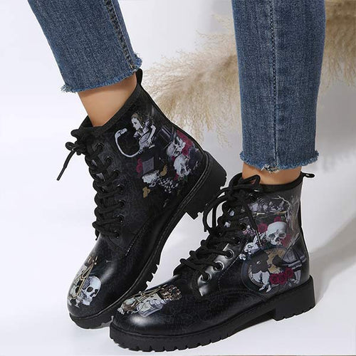 Women'S Round Toe 3d Printed Lace-Up Martin Boots 11105314C