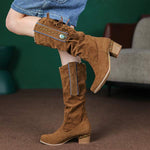 Women'S High Heel Block Heel Vintage High Fringe Boots 50876060C