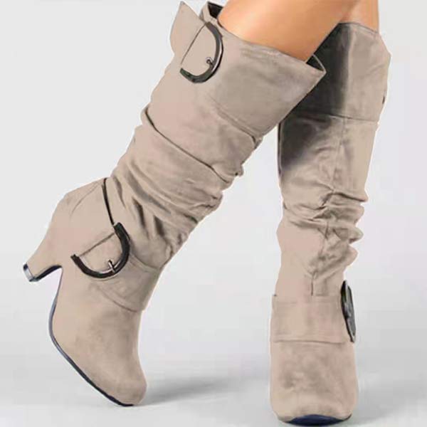 Women'S Vintage Chunky Heel Belt Buckle Boots 25091790