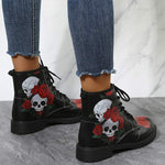 Women'S Skull Rose Print Lace-Up Martin Boots 27488933C