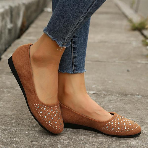 Women's Slip On Suede Rhinestone Flats 77883260C