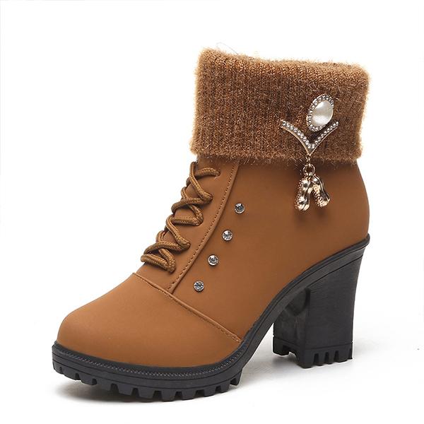 Women'S Rough-Heeled Lace-Up Rhinestone Woolly Boot 28875788C