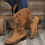 Women'S Butterfly Embroidered Pointed Toe Chunky Heel Boots 85423220C