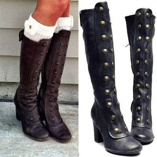 Women'S Vintage Chunky Heel Rider Boots 72074566C