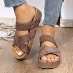 Women's Flat Platform Cross-weave Solid Color Sandals 45812265C