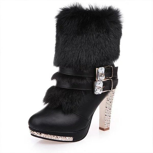 women's chunky heel high heel fur integrated snow boots 28872002C