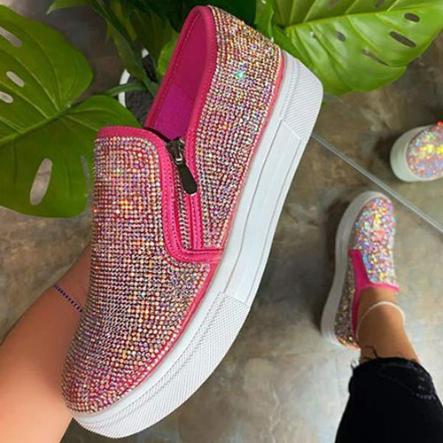 Women'S Fashion Sparkling Rhinestone Flat Sneakers 08602067C