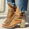 Women'S Rhinestone High Heel Fish Mouth Shoes Chunky Heel Roman Sandals 83391670