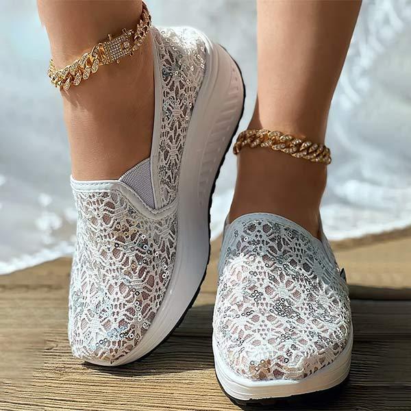 Women'S Breathable Platform Lace Sequin Hollow Casual Shoes 59469723C