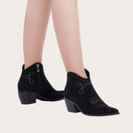 Women'S Embroidered Chunky Heel Ankle Boots 61298396C