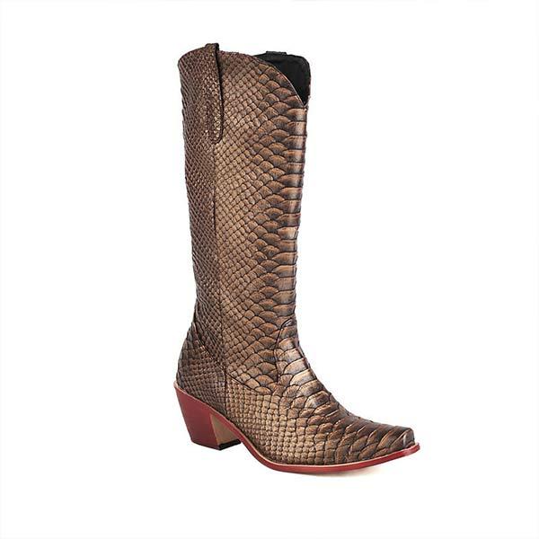 Women'S Pointed Toe Block Heel Snake Embossed Western Boots 22806757C
