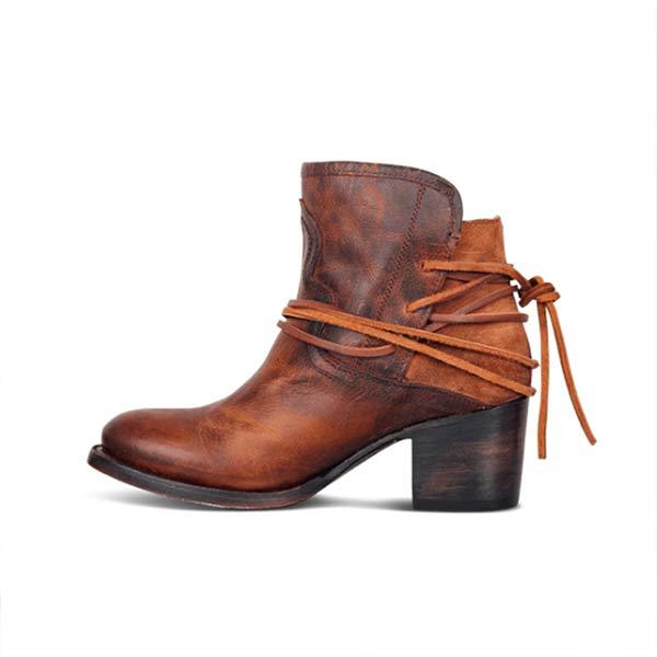 Women'S Vintage Lace Up Chunky Heel Booties 01739803C