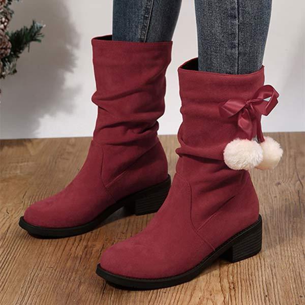 Women'S Round Toe Suede Mid Boots 48068676C