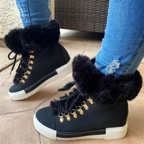 Women'S Short Long Fur Mouth Leather Snow Boots 24258047C