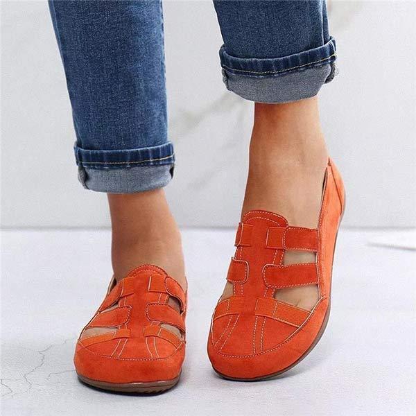 Women'S Solid Color Suede Cutout Flat Shoes 41788658C