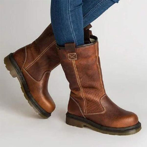 Women'S Retro Flat All-Match Mid-Cut Rider Boots 66179906C