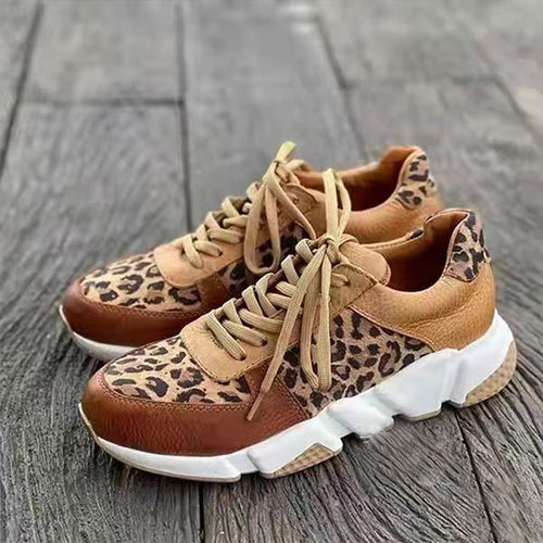 Women's Platform Leopard Print Lace-Up Sneakers 32874762C