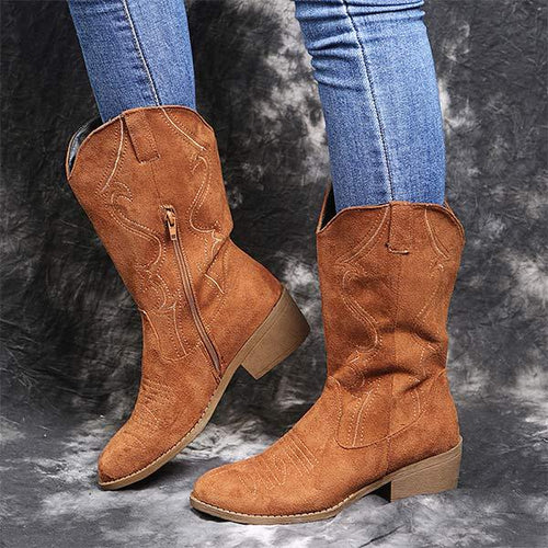 Women'S Chunky Mid Heel Cowboy Boots 93001281C