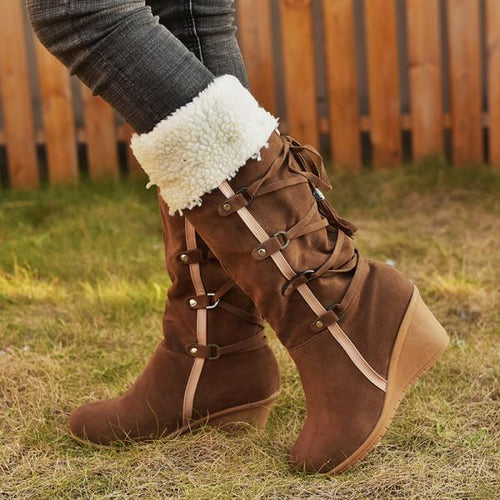 Women'S Autumn Winter Lace-Up Wedge Heel Snow Boots 59941453