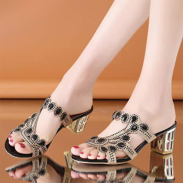 Women'S Chunky Heel Rhinestone Sandals 53945481C