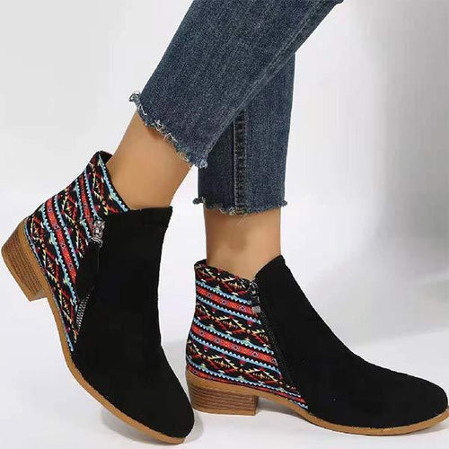 Women'S Colorblock Block Heel Low Heel Booties 35766495C